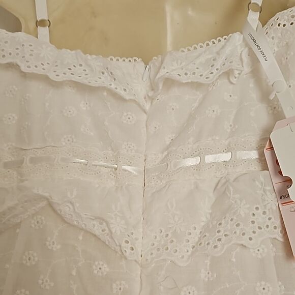 Sunfere Eyelet Embroidery Spaghetti Straps Maxi Dress With Back Slit Large White - Picture 5 of 16